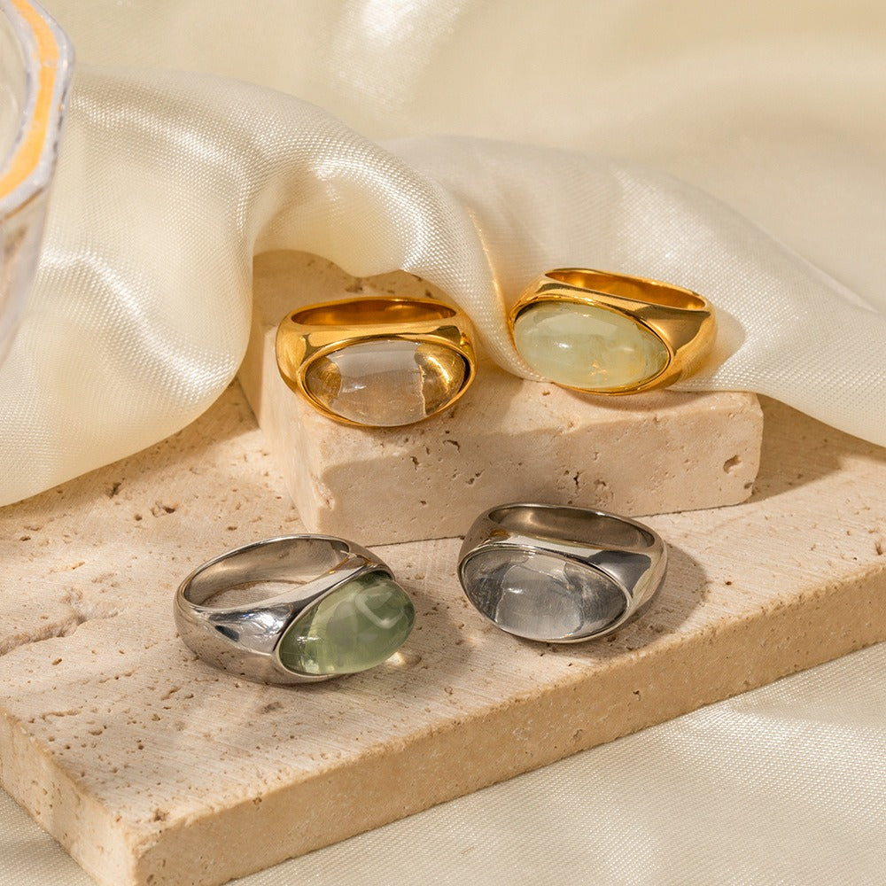 Aurora Dome Ring – Natural Stone Gold Statement Ring