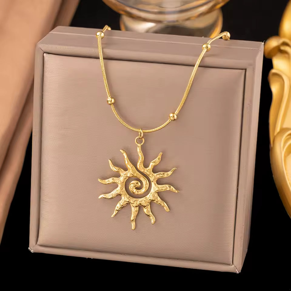 Solar Swirl Necklace – Hammered Sunburst Pendant