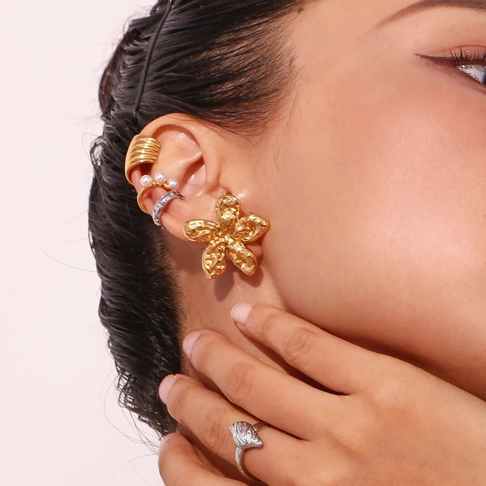Golden Bloom Earrings – Textured Floral Statement Studs