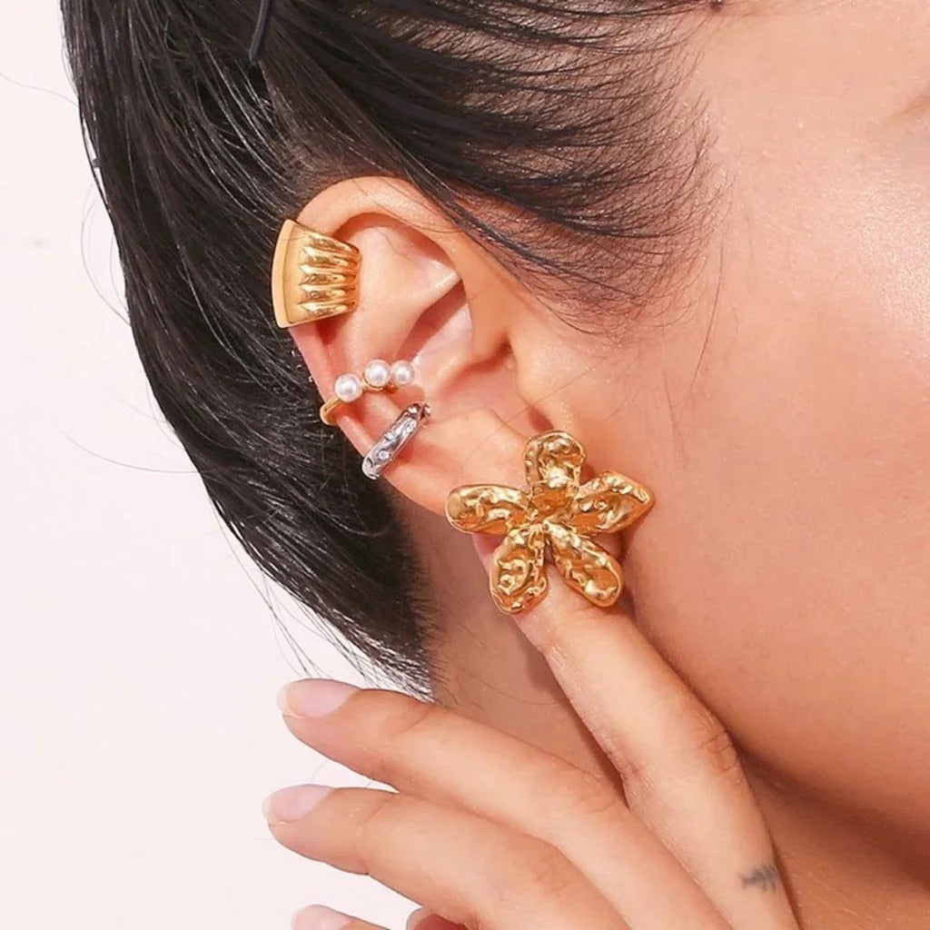 Golden Bloom Earrings – Textured Floral Statement Studs