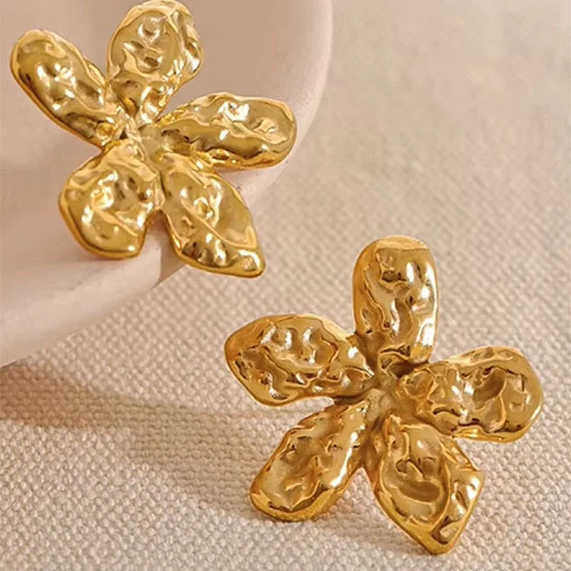 Golden Bloom Earrings – Textured Floral Statement Studs