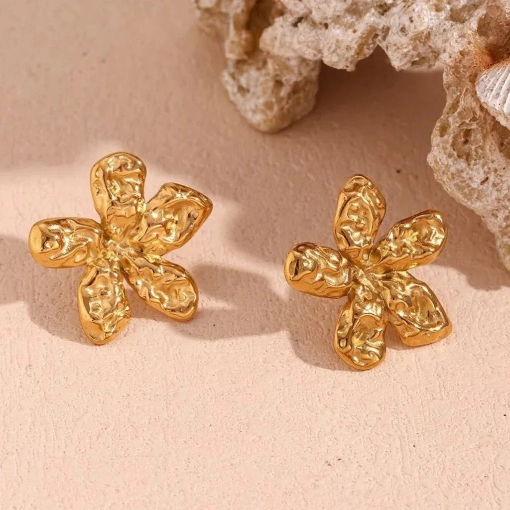 Golden Bloom Earrings – Textured Floral Statement Studs
