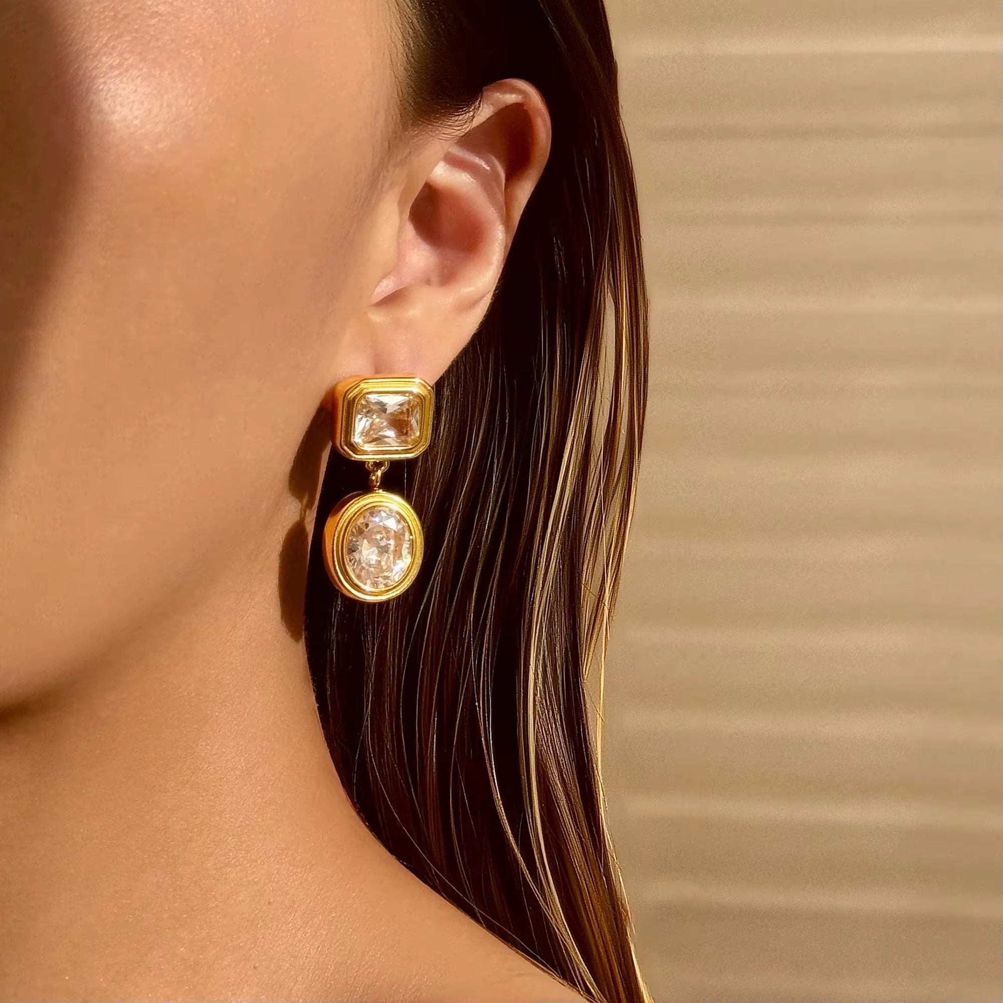 Golden Diamond Drop Earrings