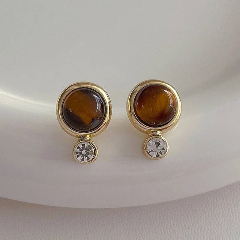 Amber Dawn Earrings – Gold Tiger’s Eye Studs
