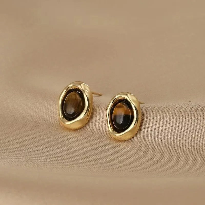 Amber Dawn Earrings – Gold Tiger’s Eye Studs