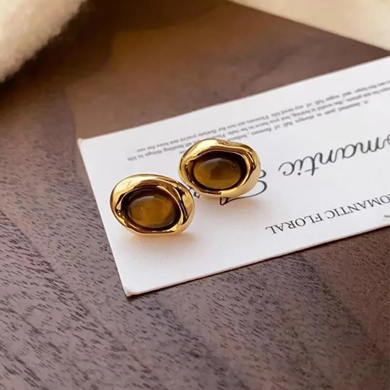 Amber Dawn Earrings – Gold Tiger’s Eye Studs