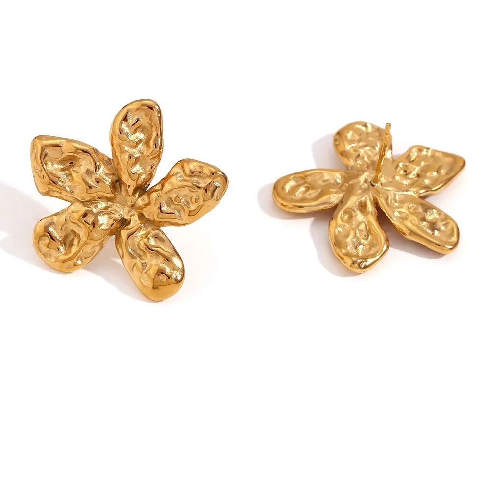 Golden Bloom Earrings – Textured Floral Statement Studs
