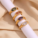 Golden Eye Zircon Ring – 18K Plated Seal Design