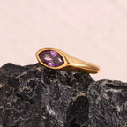 Golden Eye Zircon Ring – 18K Plated Seal Design