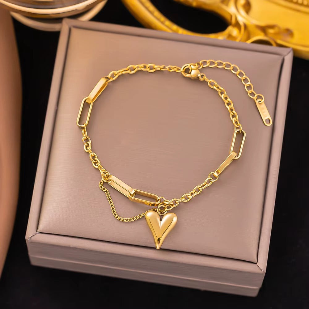 Love Heart Link Bracelet – Gold & Silver