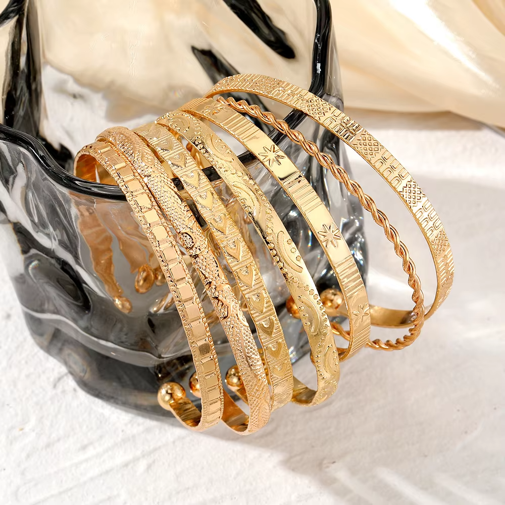 Gold Printed Bangle Set – 7-Piece Layering Bracelets